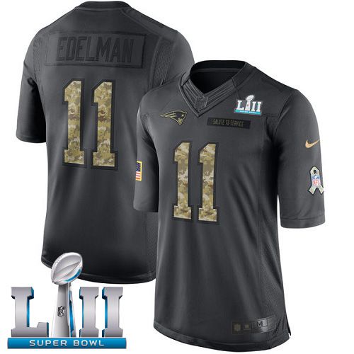Men New England Patriots #11 Edelman Anthracite Salute To Service Limited 2018 Super Bowl NFL Jerseys->new england patriots->NFL Jersey